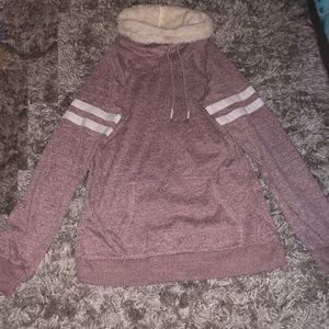 Fleece Neck Pink Sweater PullOver with Pocket